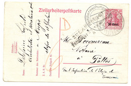 BELGIQUE - ZIVILARBEITERPOSTKARTE D'ANGRE + CENSURE, 1918 - Esercito Tedesco