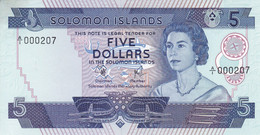 000207 BILLETE DE SALOMON ISLANDS DE 5 DOLLARS DEL AÑO 1977 SIN CIRCULAR (UNC) NUMERO MUY BAJO - Solomon Islands