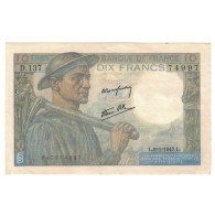 France, 10 Francs, Mineur, 1947, D.137, SUP, Fayette:8.17, KM:99e - 10 F 1941-1949 ''Mineur''