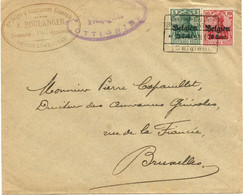 BELGIQUE - COB OC 12+14 BRAINE LE COMTE + CENSURE OTTIGNIES SUR LETTRE - Armada Alemana