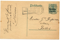 BELGIQUE - ENTIER 5 CENTIMES OCCUPATION CELLES (HAINAUT) + CENSURE TOURNAI, 1915 - Duits Leger