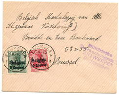 BELGIQUE - COB OC 12+14 EECKEREN + CENSURE ANTWERPEN SUR LETTRE - Army: German