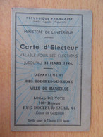 Carte D'électeur De La Ville De Marseille Délivrée Le 1er Septembre 1945 - Historische Documenten