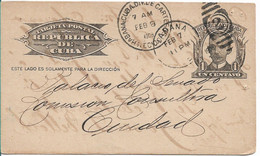 Cuba  1908 , Postal Stationery From Habana , Numeric , 2 Numeral Postmark - Covers & Documents