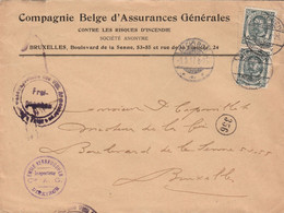 Yv75 X 2 Et Yv96 X 2 Sur Deux Lettres Diekirch Vers Bruxelles 1917 - Censure "Freigegeben Trier". - 1906 Guglielmo IV