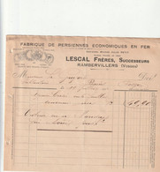 88-Lescal...Fabrique De Persiennes Economiques En Fer...Rambervillers..(Vosges)...1932 - Altri