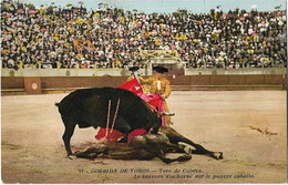 Tauromachie  -   Corridas De Toros -       Le Taureau S'acharne  Sur Le Pauvre  Caballo - Corrida