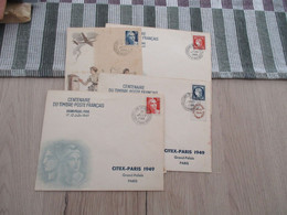 France 3 Enveloppes + 1 Carte Maximum Centenaire Du Timbre Poste Français 1949 - Brieven En Documenten