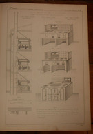 Plan De Tuyaux Unitaires De Fumée Et De Ventilation Appliqués Aux Fourneaux De Cuisine. Système Mousseron. 1865. - Maschinen