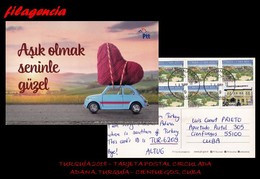 EUROPA. TURQUÍA. ENTEROS POSTALES. TARJETA POSTAL CIRCULADA 2018. ADANA. TURQUÍA-CIENFUEGOS. CUBA. ARQUITECTURA. AUTOS - Cartas & Documentos