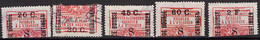 Belgique - Lot Timbres Fiscaux Bourse 1916 - Effets De Commerce Of 1912 Surcharged N°22/23/24/25/27 - Francobolli