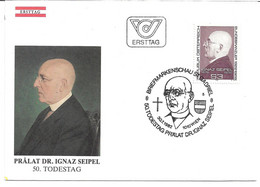3244z2: Österreich 1982, ANK 1743, Prälat Dr. Ignaz Seipel, Beleg - Theologen