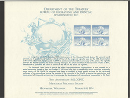 1974 - MILCOPEX  Milwaukee, WI  UPU 75th Anniversary - Cartes Souvenir