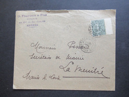 Frankreich 1903 Säerin EF Marke Mit Zwischensteg Stempel Angers Gare Firmenstempel G. Francois & Fils Experts Angers - 1903-60 Säerin, Untergrund Schraffiert