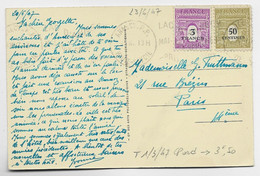 ARC TRIOMPHE 3FR+50C CARTE ANNECY RP 23.VI.1947 AU TARIF - 1944-45 Arc De Triomphe