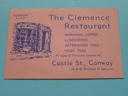 The CLEMENCE Restaurant > Castle St. CONWAY ( H & B Pritchard ) Anno 19?? ( See/voir SCANS ) ! - Visitekaartjes