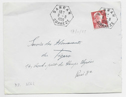 MULLER 25FR  LETTRE C. HEX  PERLE  SARRAN 8.8.1959 CORREZE - Manual Postmarks