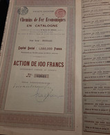 S.A. De Chemins De Fer Economiques En Catalogne - Action De 100 Frs - Bruxelles 1905. - Bahnwesen & Tramways