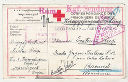 WW I 1917 POW Red Cross Postcard Circulated From Sopronnyek To Bucharest - War 1914-18