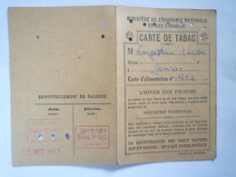 2022 - 2297  RATIONNEMENT  1942  CARTE De TABAC  (Gensac Gironde)   XXX - Non Classés