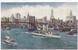 New York Skyline And Brooklyn Bridge East River Steamers - Brücken Und Tunnel