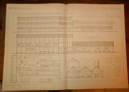 Plan D'une Teinturerie Mécanique De Tissus à Puteaux Sur Seine. 1865. - Andere Plannen