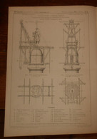 Plan D'un Echafaudage Et Chèvre Chariot. Pose De La Statue De Napoléon 1er, Place Vendôme à Paris. 1865. - Travaux Publics