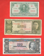 BOLIVIA Bolivie 5 + 10 + 100 Bolivianos Sudamerica South America Billets Amérique Du Sud - Bolivia