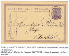 LOUVAIN 1   OBLITERATION DE FORTUNE DU 1 JUILLET 1921  VERS AERSCHOT - Fortune Cancels (1919)