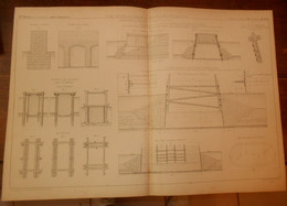 Plan D'une étude Générale Sur Les Travaux De Fondation Sur Rochers Dans L'eau Ou Hors De L'eau. 1865. - Obras Públicas