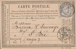 France Carte Précurseur 15c Type Sage Type 1 Gare De Nîmes 1876 - Precursor Cards