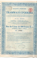 S.A. Des Tramways D'Odessa - Bon De Caisse De 500 Frs. 5 % - Bruxelles - 15 Juin 1917. - Spoorwegen En Trams