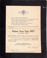 Faire Part De Déces Maria Jamin Veuve Emile Leroy - Maubeuge Le 5 Avril 1943 - Obituary Notices