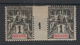 CHINE - 1901 - N°Yv. 35 - Type Groupe 1c Noir - Paire Millésimée 1 - Neuf * / MH VF - Unused Stamps