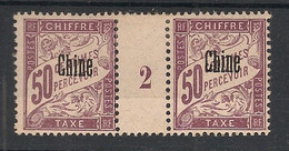 CHINE - 1902 - Taxe TT N°Yv. 6 - Type Duval 50c Lilas - Paire Millésimée 2 - Neuf * / MH VF - Postage Due