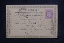 FRANCE - Cérès 10ct Obl. étoile Sur Carte Précurseur De Paris Pour Paris En 1874 - L 121212 - Vorläufer