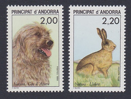 Andorra Fr. Dog Hare Nature Protection 2v 1988 MNH SG#F413-F414 MI#394-395 SC#367-368 - Ongebruikt