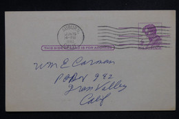ETATS UNIS - Entier Postal Avec Repiquage Au Verso  De Auburn En 1963 Pour Gran Valley - L 121250 - 1961-80