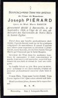 Faire Part De Déces Joseph Piérard Décédé à Baronville En 1926 - 7x11cm - Obituary Notices