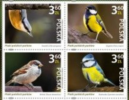 Poland 2022 / Birds Of The Polish Parks - Eurasian Blue Tit, House Sparrow, Great Tit, Eurasian / Full Set MNH** New! - Songbirds & Tree Dwellers