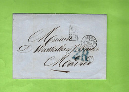 1855 LSC MARSEILLE Pour MADRID MM. D. WEISWEILLER E ET BAUER CACHET POSTAL FRAPPE DEUX FOIS AVEC TAMPON 2R VOIR SCANS - 1849-1876: Periodo Classico