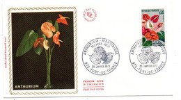 1973 -- FDC Soie --Fleur--Anthurium--Martinique -  Cachet  FORT DE FRANCE - 972 ............à Saisir - 1970-1979