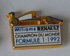 Pin' S  Sport  Automobile  F 1, Williams  RENAULT  Champion Du Monde F 1-1992  Verso  ARTHUS  BERTRAND - F1