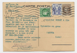 MAZELIN 2FR50+80C +50C CHAINE CARTE PRIVEE LYON GARE 16 JANV  1947 AU TARIF 3FR80 - 1945-47 Ceres (Mazelin)