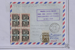 AU15 FRANCE  BELLE LETTRE 1959  1ER VOL PARIS ROME ISTANBUL POUR ISTANBUL+++BLOC DE T.P N +TAXE++ AFFRANCH. PLAISANT - 1960-.... Storia Postale