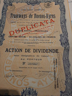 Compagnie Générale De Tramways De Buenos-Ayres S.A. - Action De Dividende - Duplicata - Bruxelles Mars 1921. - Bahnwesen & Tramways