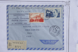 AU15 FRANCE  BELLE LETTRE RECOM.  1952 1ER VOL AIR FRANCE   POUR  TOKIO JAPON  ++++ AFFRANCH. PLAISANT - 1960-.... Cartas & Documentos