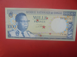 Ex-CONGO BELGE 1000 FRANCS 1964 Annulé-5 Etoiles Circuler (L.1) - Colecciones