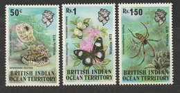 British Indian Ocean Territory 1973 Fauna Schmetterling Spinne Mi 54 - 56 ** Postfrisch - Territorio Británico Del Océano Índico