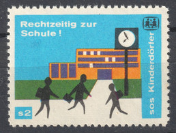 CLOCK School Student - Traffic Safety AUSTRIA 1960's LABEL CINDERELLA VIGNETTE SOS Children Charity - Clocks